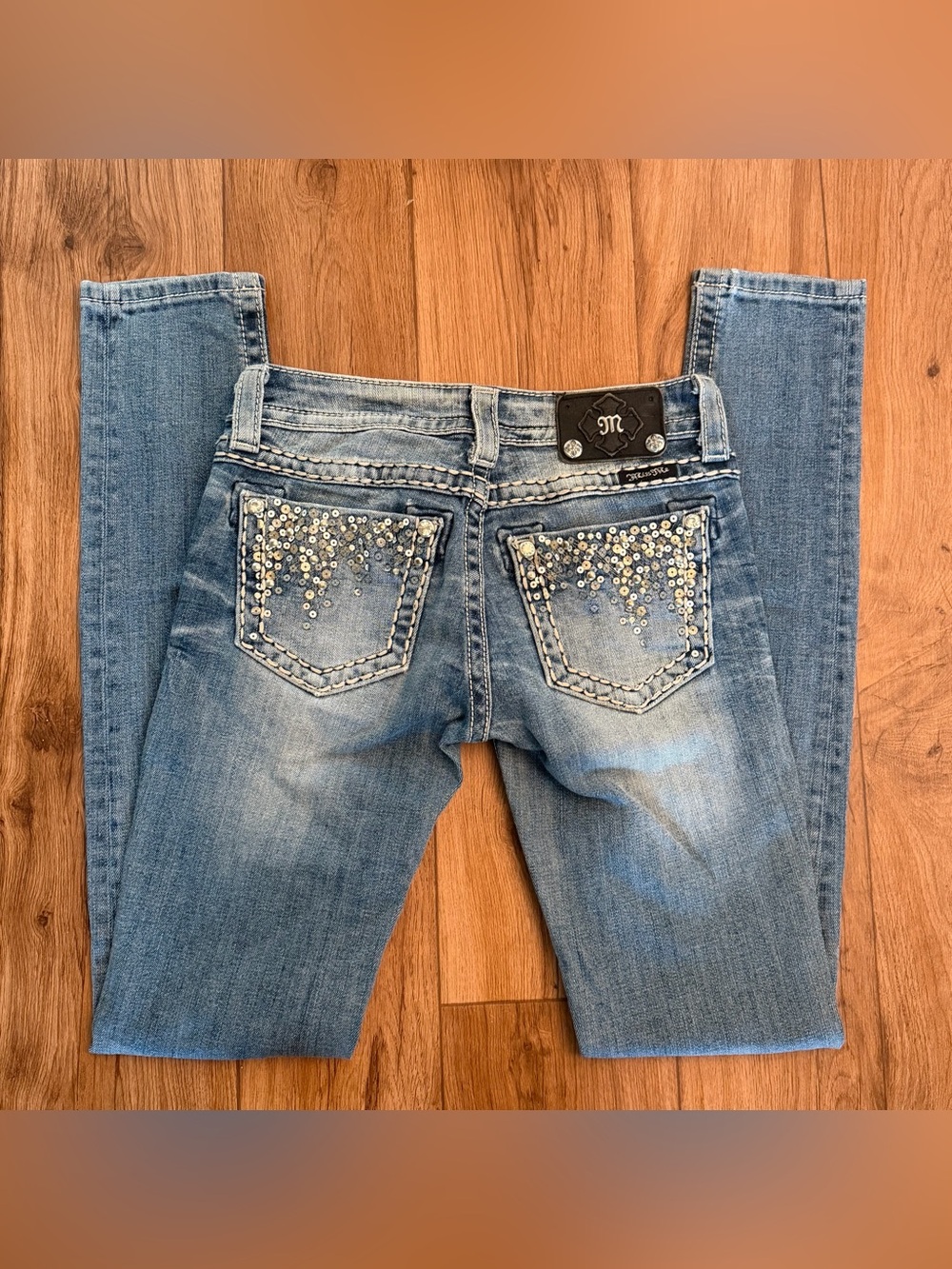 Miss Me Skinny Blue Jeans Sequins Women Size 25 Embleished